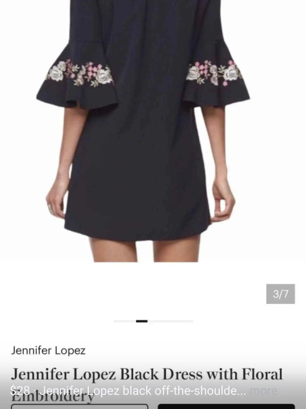 Jennifer Lopez Black Mini Dress with Pink & White Floral Embroidery